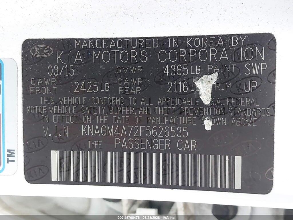 KNAGM4A72F5626535 2015 KIA OPTIMA photo no. 9