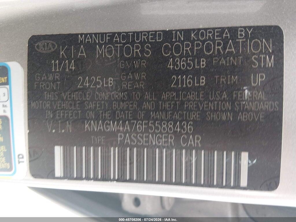 KNAGM4A76F5588436 2015 KIA OPTIMA photo no. 9