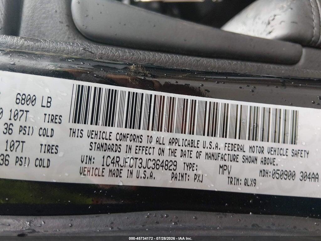 1C4RJFCT3JC364829 2018 JEEP GRAND CHEROKEE photo no. 9