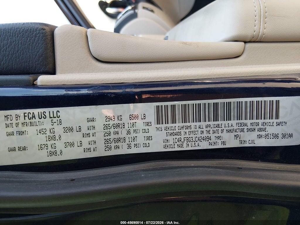 1C4RJFBG3JC424094 2018 JEEP GRAND CHEROKEE photo no. 9