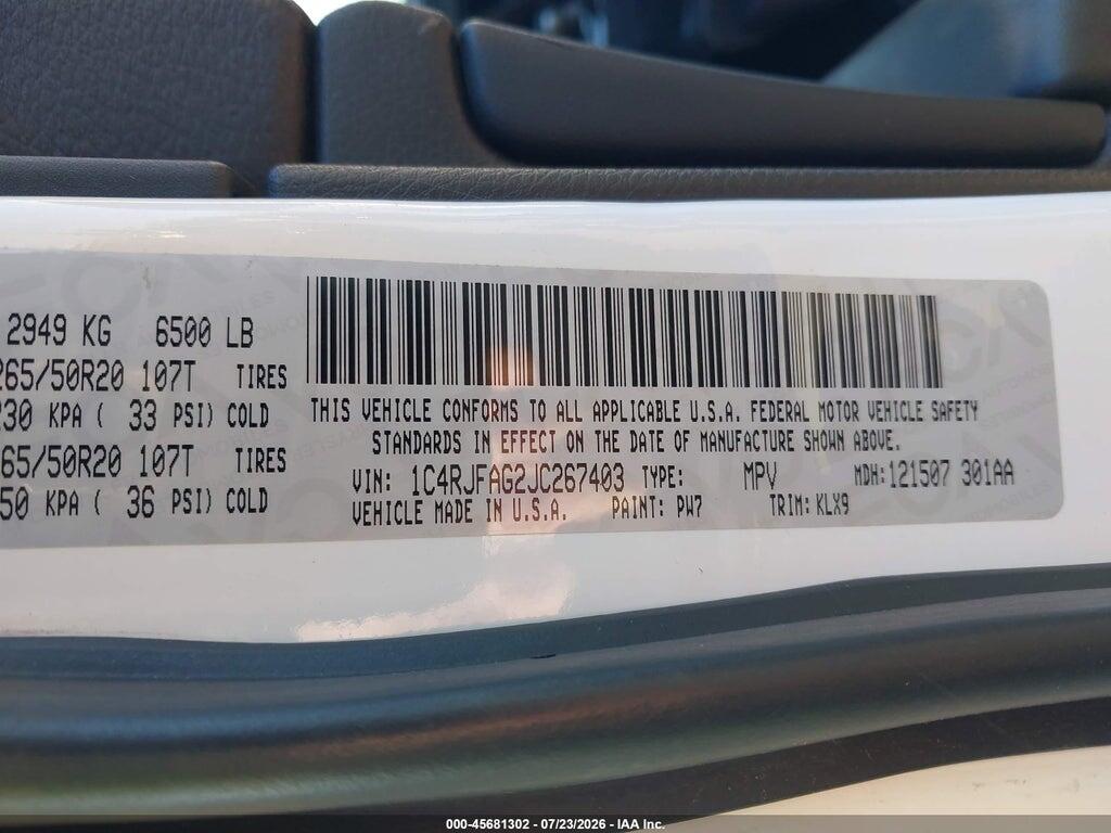 1C4RJFAG2JC267403 2018 JEEP GRAND CHEROKEE photo no. 9