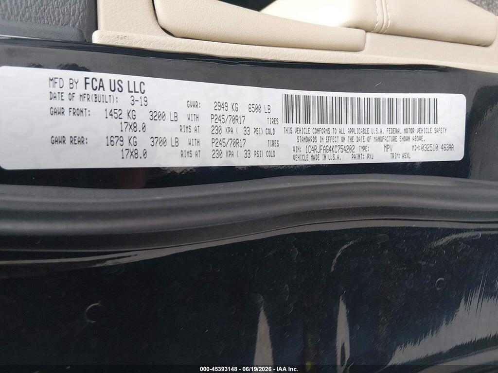 1C4RJFAG4KC754202 2019 JEEP GRAND CHEROKEE photo no. 9