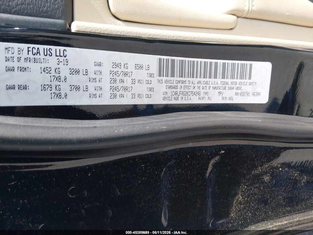 1C4RJFAG2KC754246 2019 JEEP GRAND CHEROKEE photo no. 9