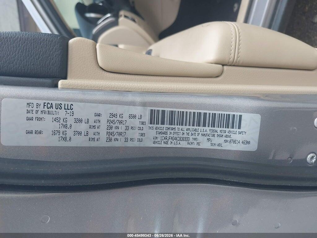 1C4RJFAG4KC836933 2019 JEEP GRAND CHEROKEE photo no. 9