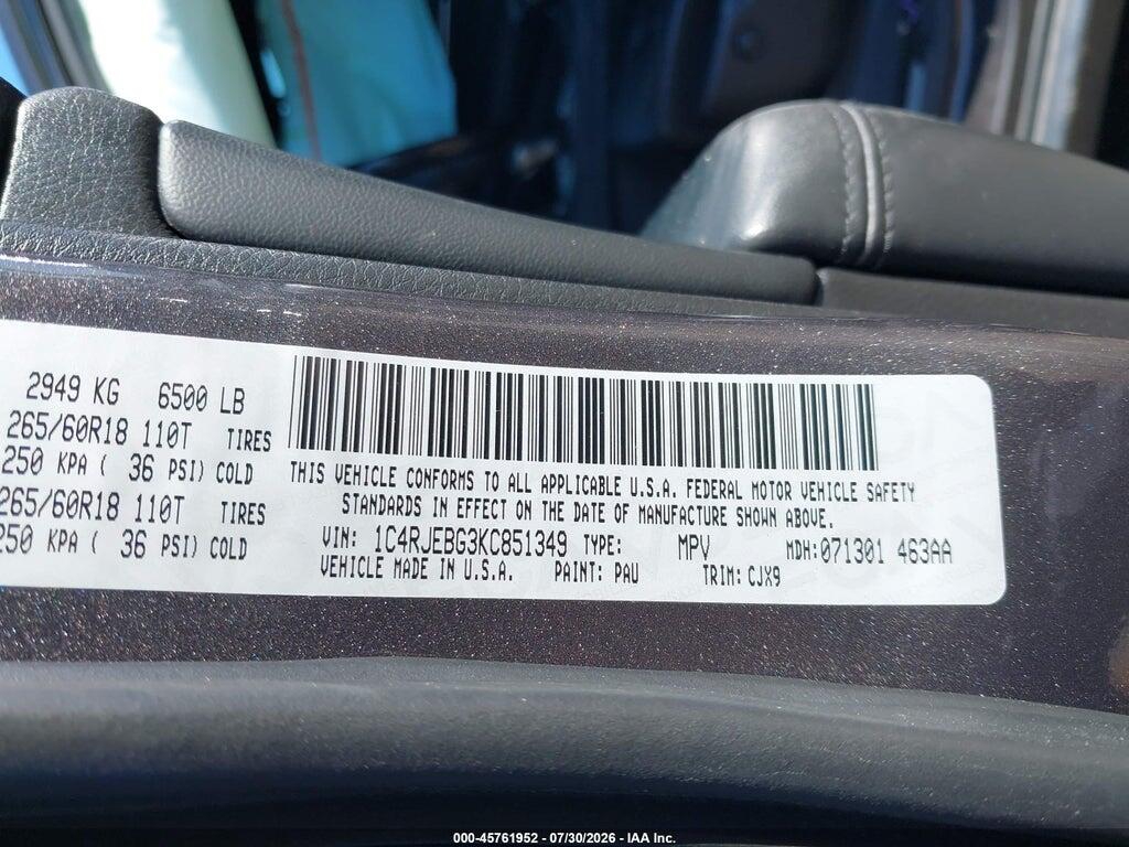 1C4RJEBG3KC851349 2019 JEEP GRAND CHEROKEE photo no. 9