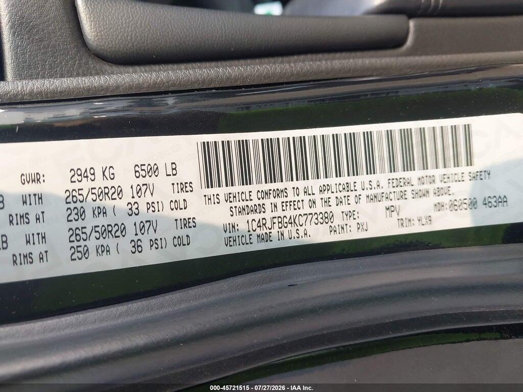 1C4RJFBG4KC773380 2019 JEEP GRAND CHEROKEE photo no. 9