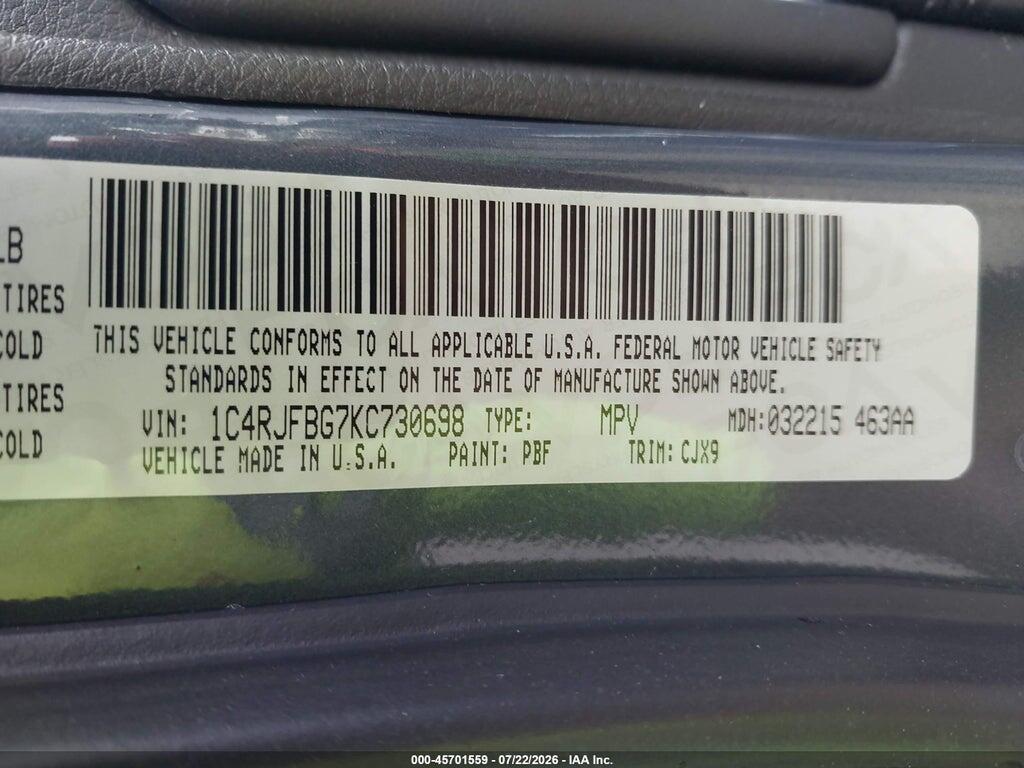 1C4RJFBG7KC730698 2019 JEEP GRAND CHEROKEE photo no. 9