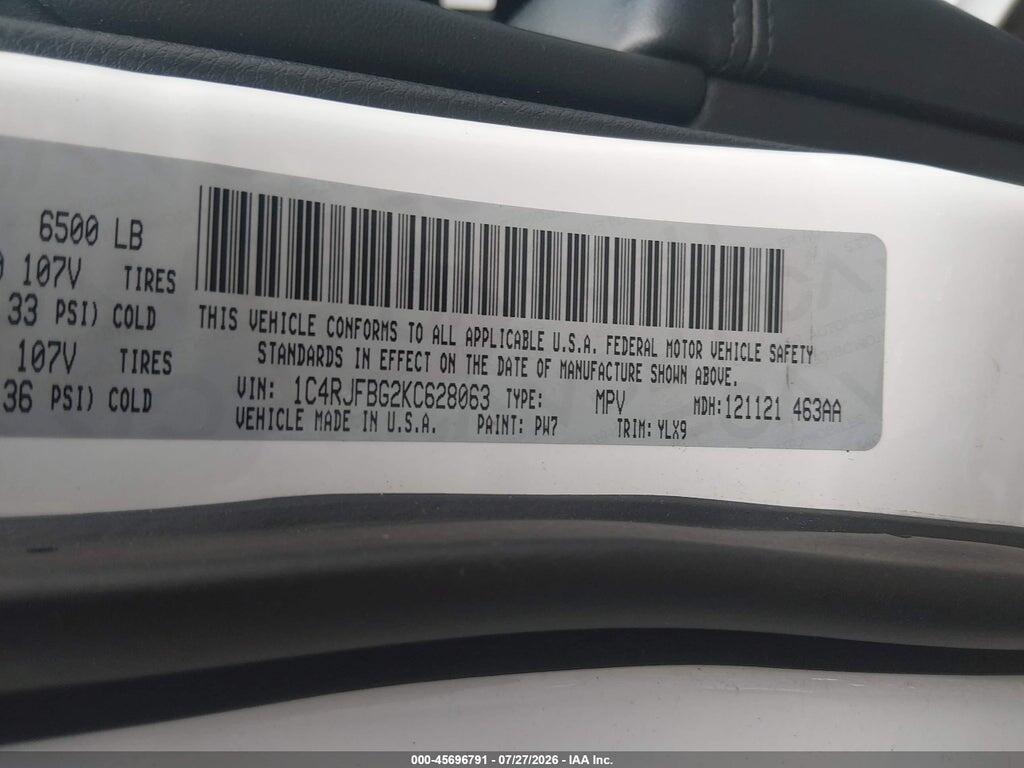 1C4RJFBG2KC628063 2019 JEEP GRAND CHEROKEE photo no. 9