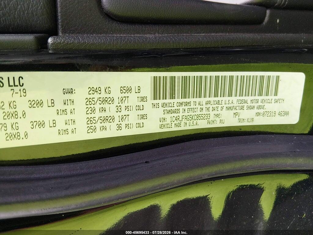 1C4RJFAG5KC855233 2019 JEEP GRAND CHEROKEE photo no. 9
