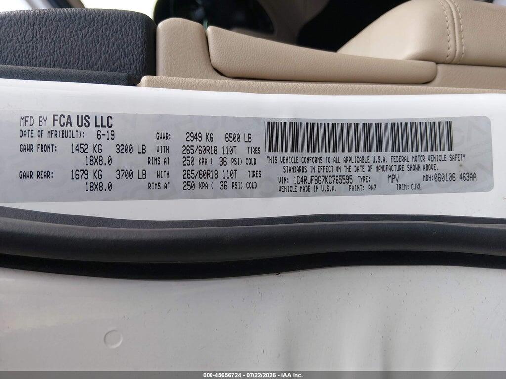 1C4RJFBG7KC765595 2019 JEEP GRAND CHEROKEE photo no. 9