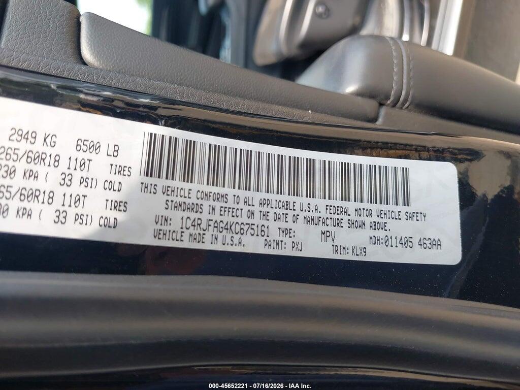 1C4RJFAG4KC675161 2019 JEEP GRAND CHEROKEE photo no. 9