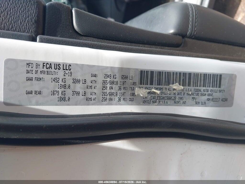 1C4RJEBG0KC680589 2019 JEEP GRAND CHEROKEE photo no. 9