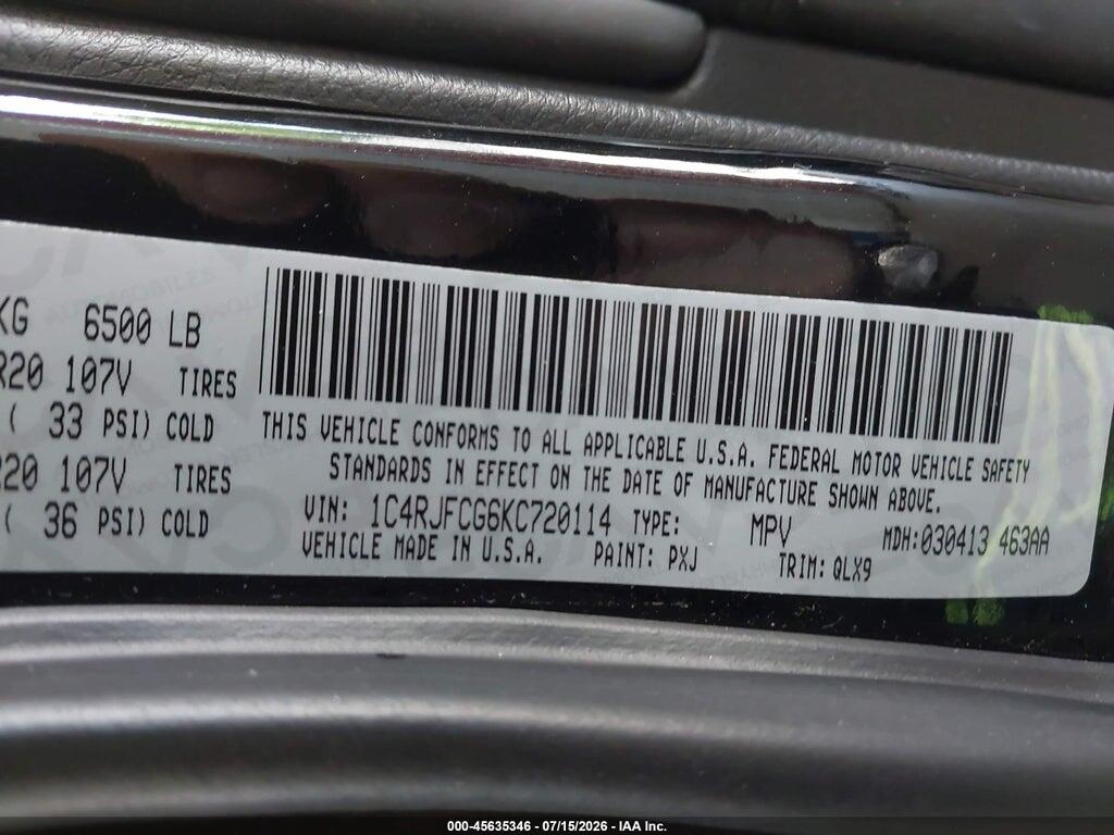 1C4RJFCG6KC720114 2019 JEEP GRAND CHEROKEE photo no. 9