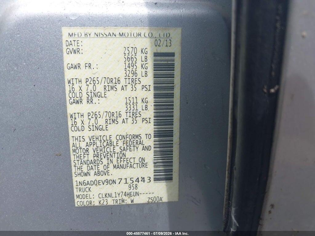 1N6AD0EV9DN715443 2013 NISSAN FRONTIER photo no. 9