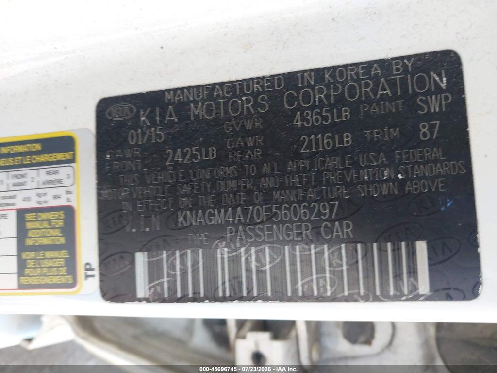 KNAGM4A70F5606297 2015 KIA OPTIMA photo no. 9