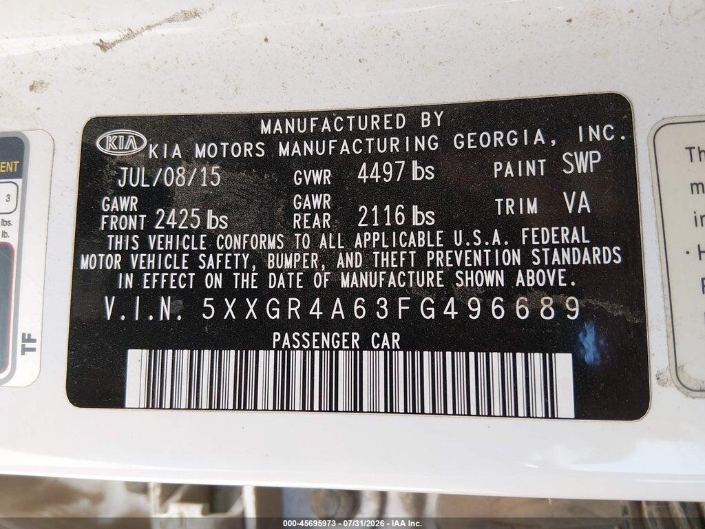 5XXGR4A63FG496689 2015 KIA OPTIMA photo no. 9