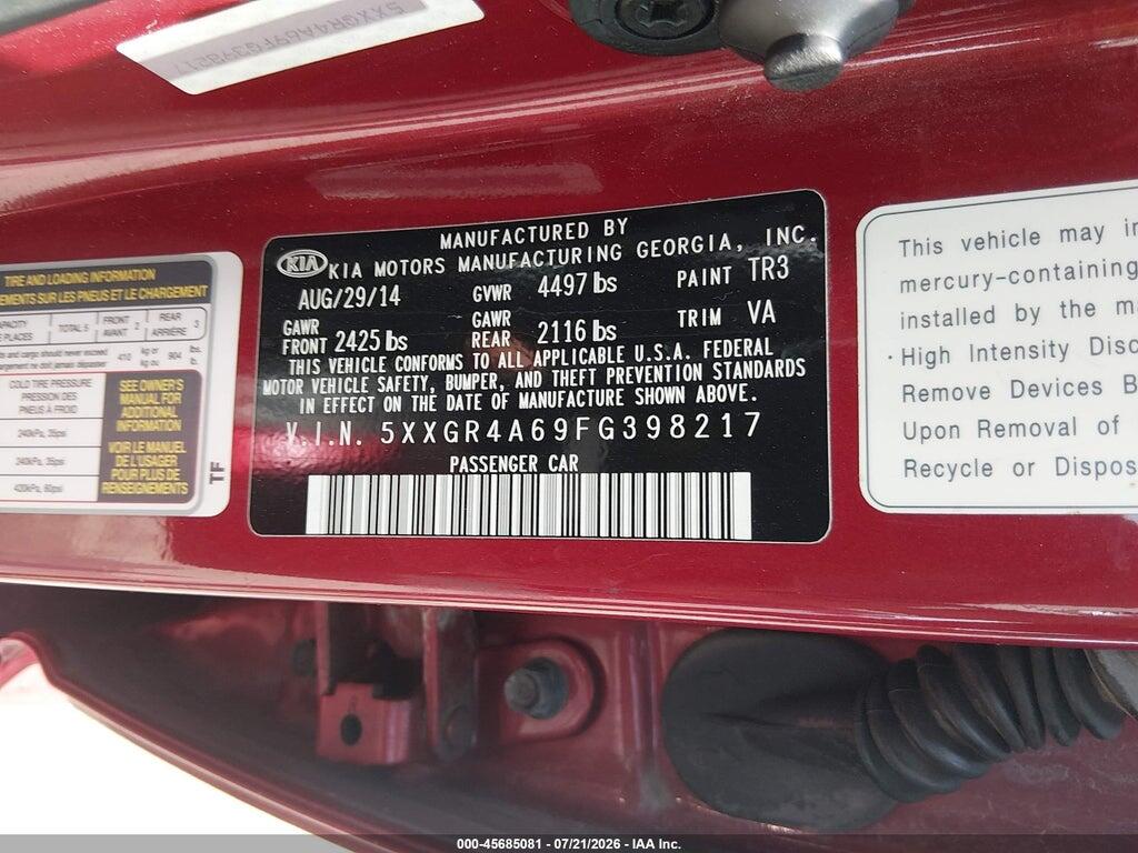 5XXGR4A69FG398217 2015 KIA OPTIMA photo no. 9