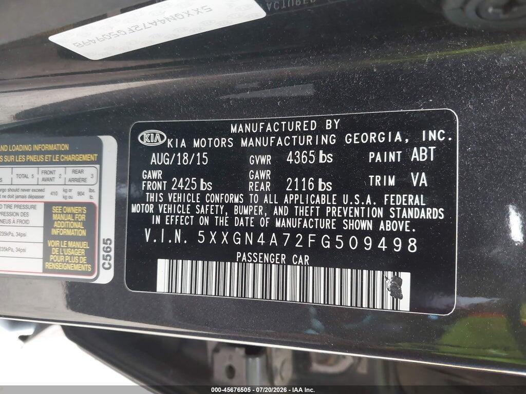 5XXGN4A72FG509498 2015 KIA OPTIMA photo no. 9