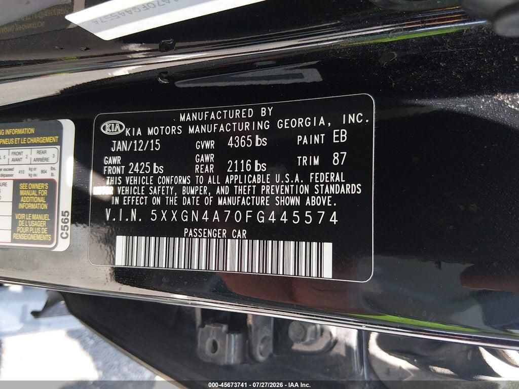 5XXGN4A70FG445574 2015 KIA OPTIMA photo no. 9