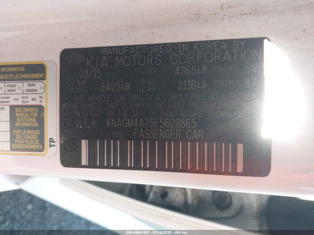KNAGM4A75F5629865 2015 KIA OPTIMA photo no. 9