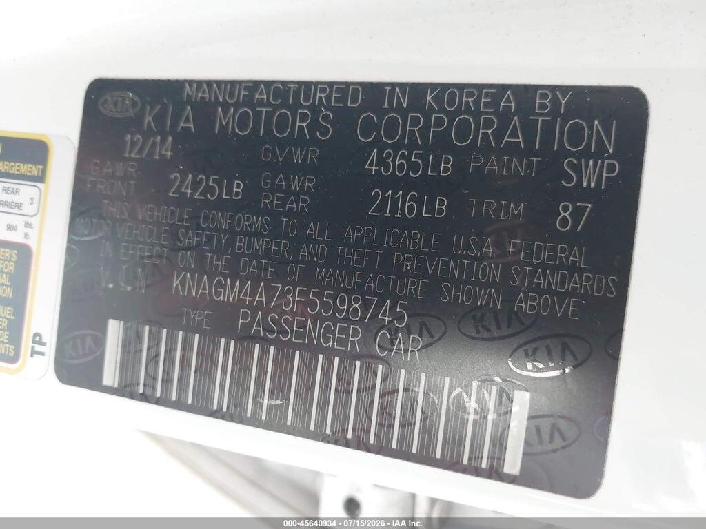 KNAGM4A73F5598745 2015 KIA OPTIMA photo no. 9