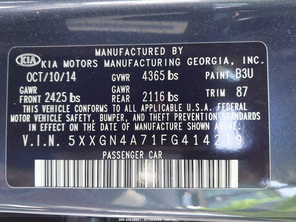 5XXGN4A71FG414219 2015 KIA OPTIMA photo no. 9