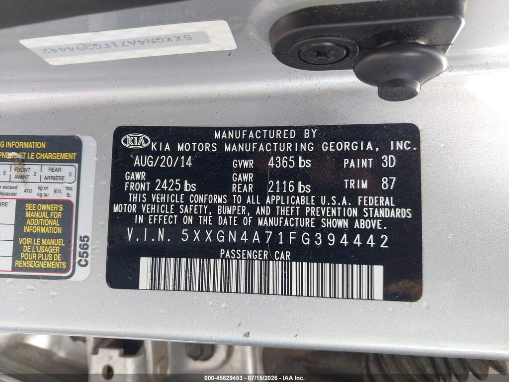 5XXGN4A71FG394442 2015 KIA OPTIMA photo no. 9