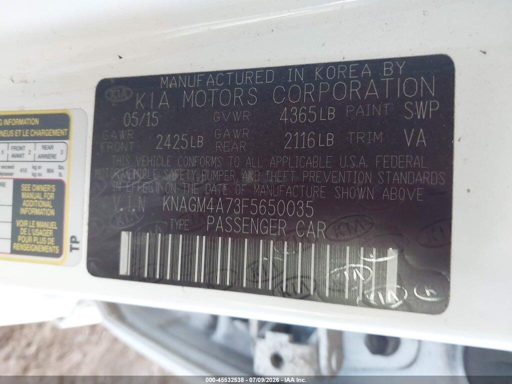 KNAGM4A73F5650035 2015 KIA OPTIMA photo no. 9