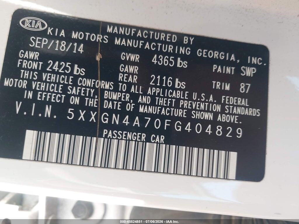 5XXGN4A70FG404829 2015 KIA OPTIMA photo no. 9