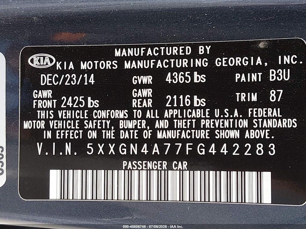 5XXGN4A77FG442283 2015 KIA OPTIMA photo no. 9
