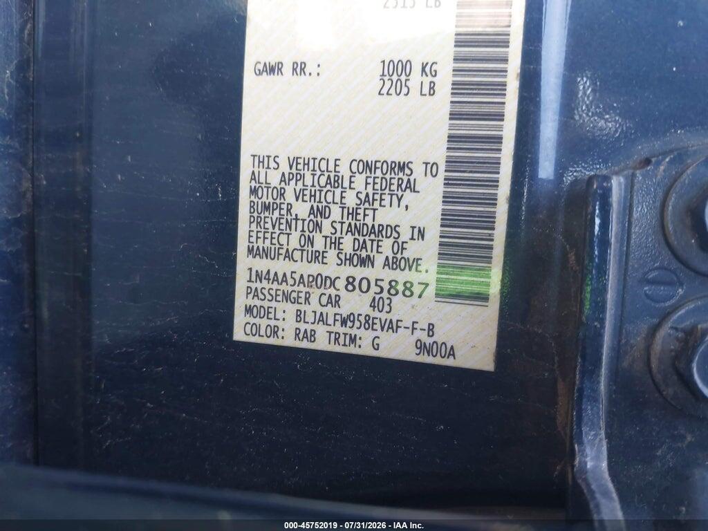1N4AA5AP0DC805887 2013 NISSAN MAXIMA photo no. 9