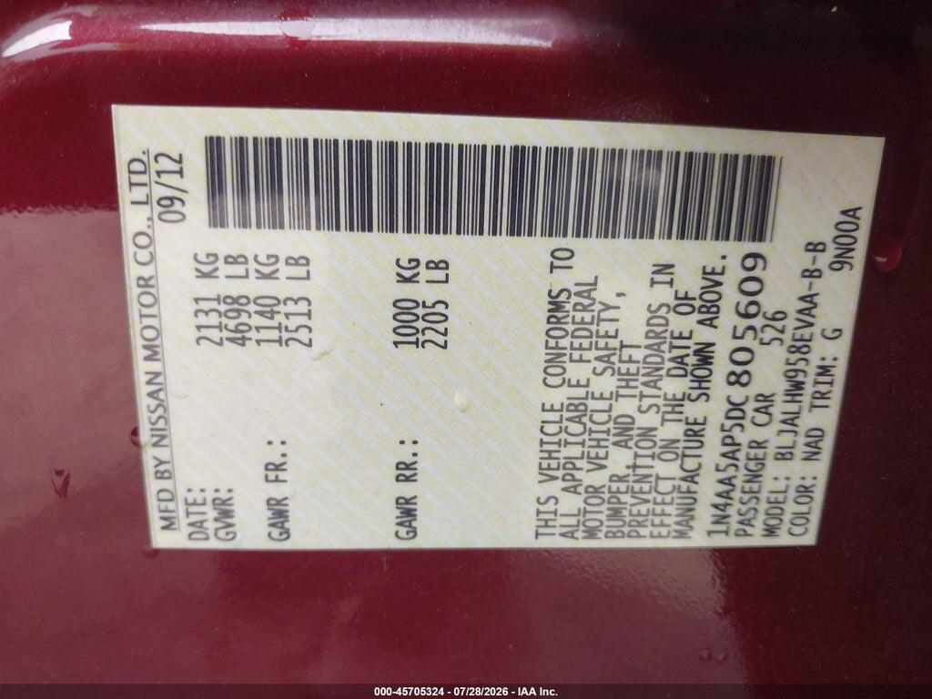 1N4AA5AP5DC805609 2013 NISSAN MAXIMA photo no. 9