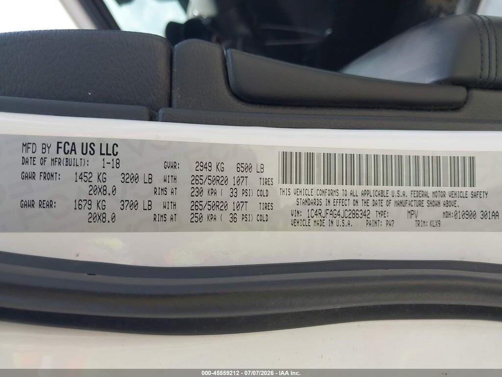 1C4RJFAG4JC286342 2018 JEEP GRAND CHEROKEE photo no. 9