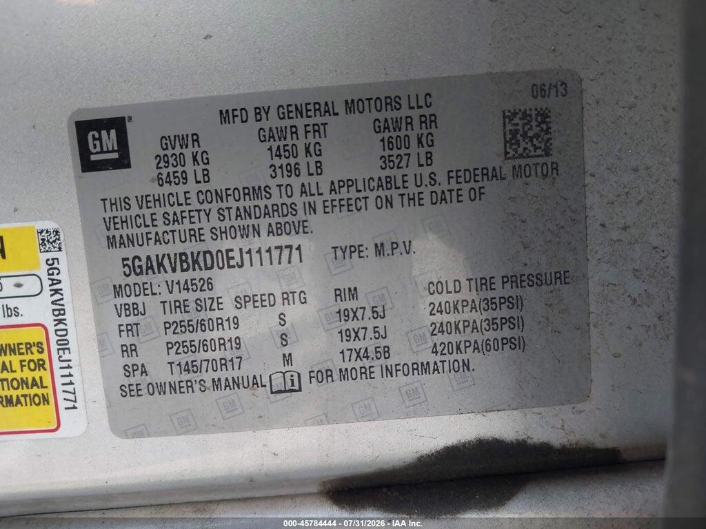 5GAKVBKD0EJ111771 2014 BUICK ENCLAVE photo no. 9