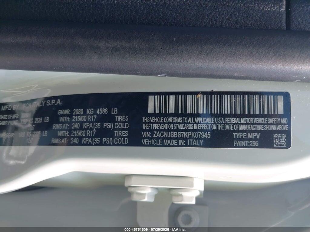 ZACNJBBB7KPK07945 2019 JEEP RENEGADE photo no. 9