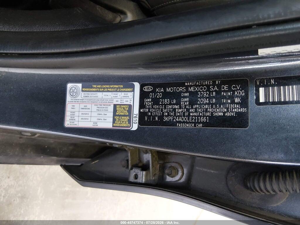 3KPF24AD0LE211661 2020 KIA FORTE photo no. 9