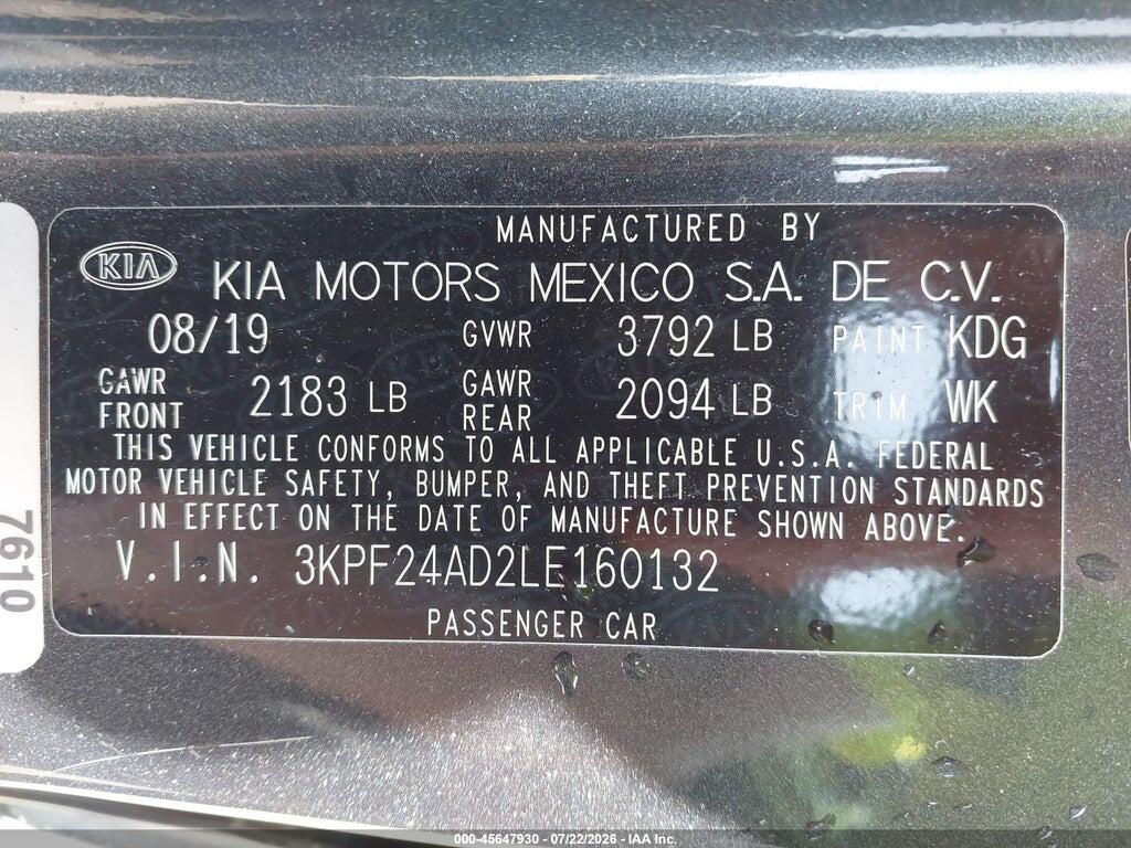 3KPF24AD2LE160132 2020 KIA FORTE photo no. 9