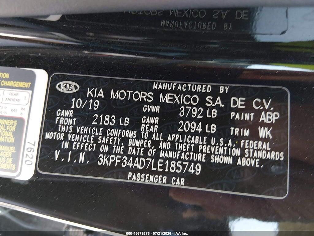 3KPF34AD7LE185749 2020 KIA FORTE photo no. 9