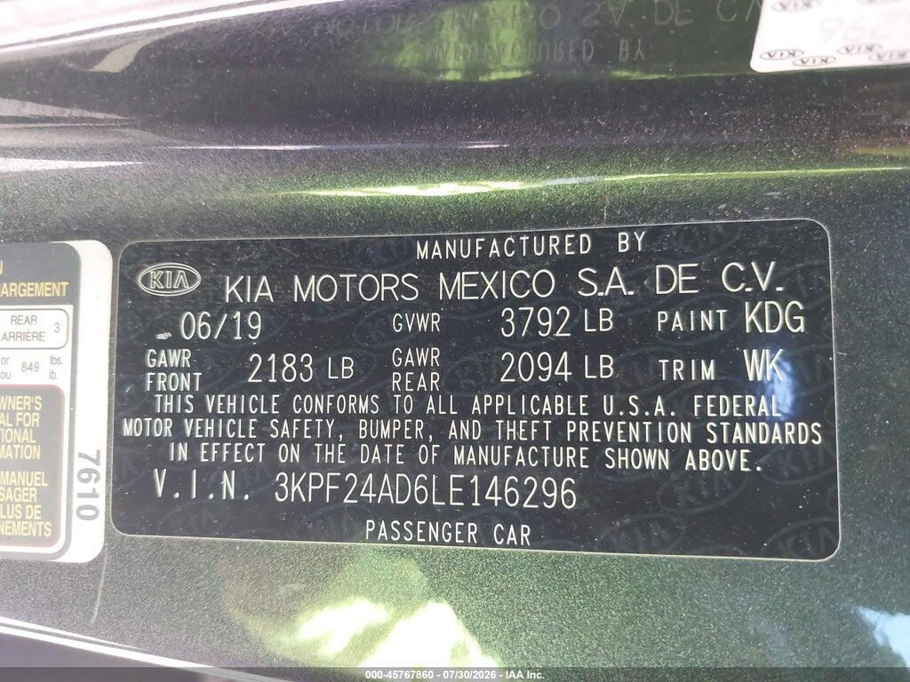 3KPF24AD6LE146296 2020 KIA FORTE photo no. 9