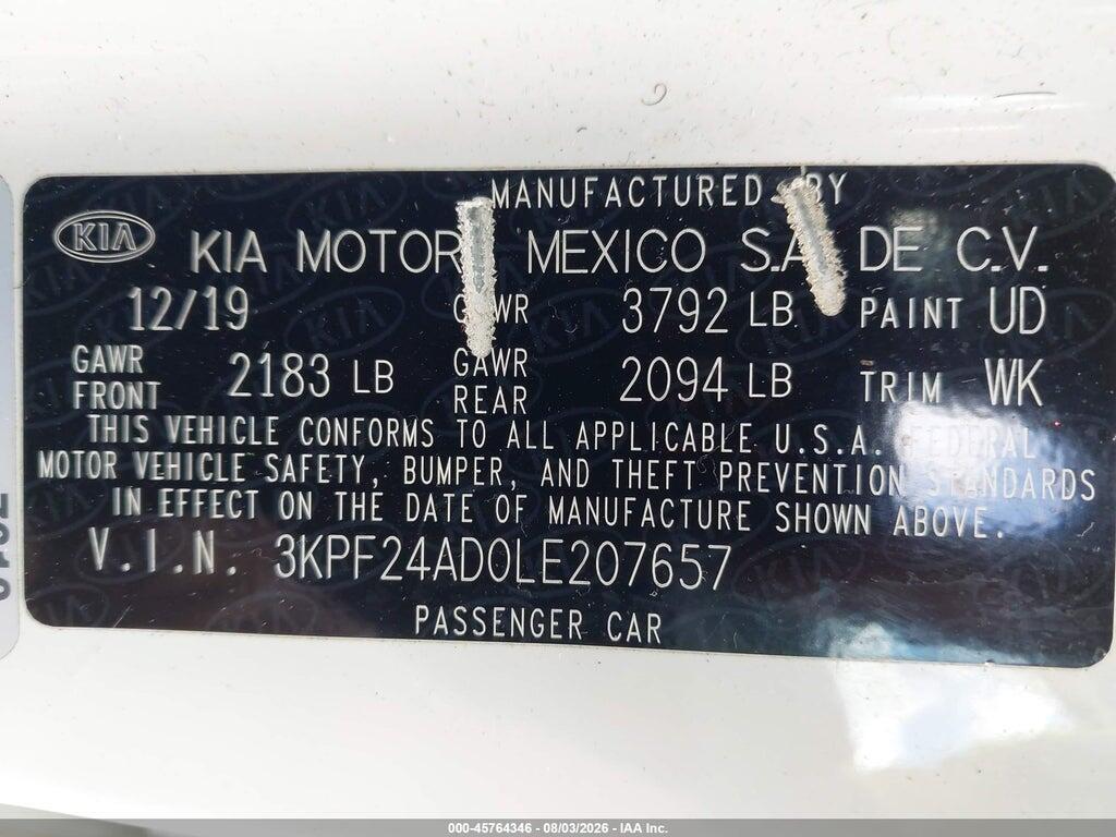 3KPF24AD0LE207657 2020 KIA FORTE photo no. 9