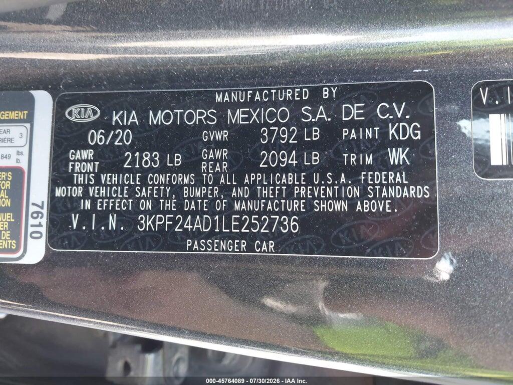 3KPF24AD1LE252736 2020 KIA FORTE photo no. 9