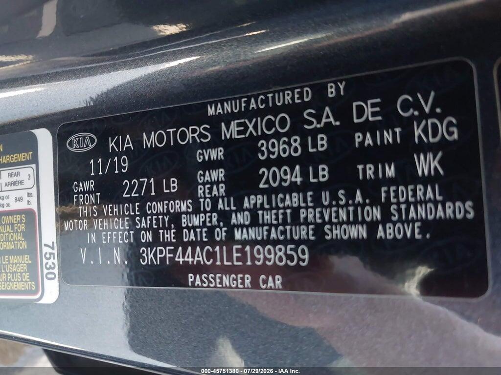 3KPF44AC1LE199859 2020 KIA FORTE photo no. 9