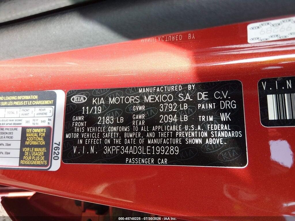3KPF34AD3LE199289 2020 KIA FORTE photo no. 9