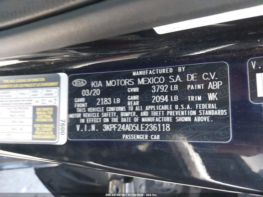 3KPF24AD5LE236118 2020 KIA FORTE photo no. 9