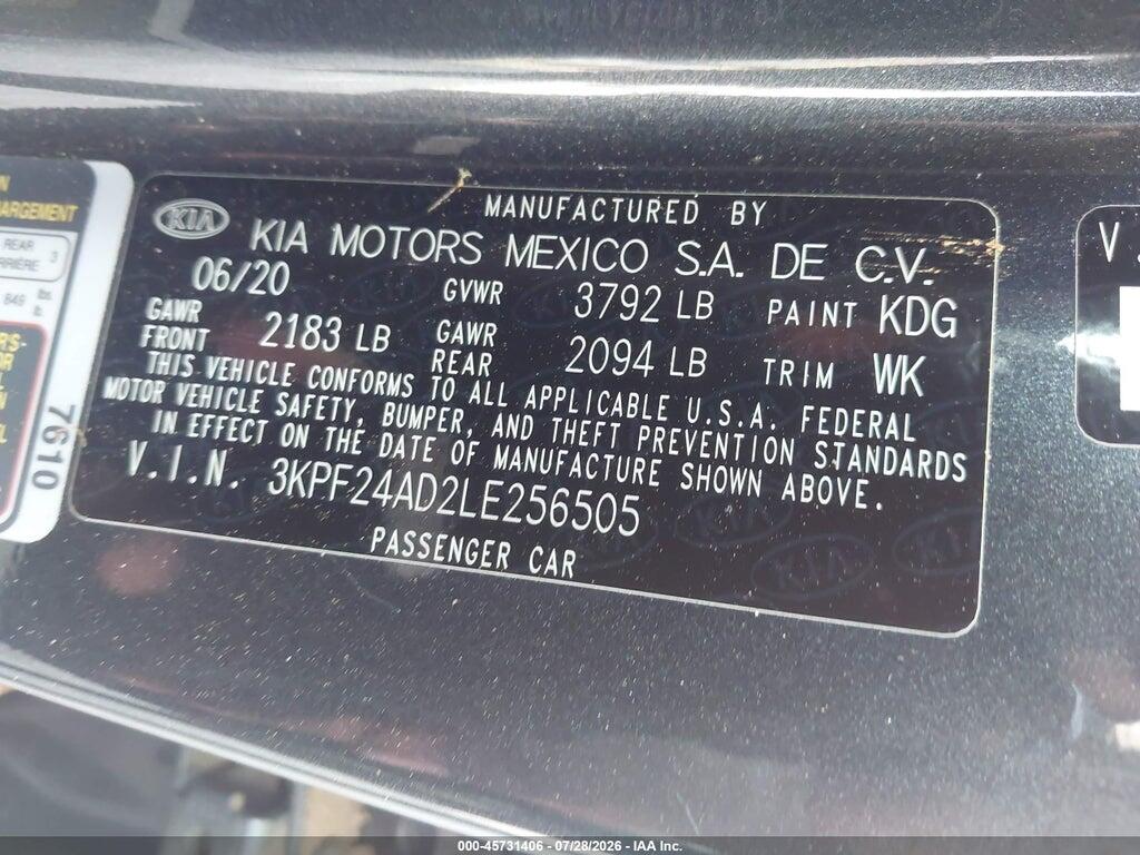 3KPF24AD2LE256505 2020 KIA FORTE photo no. 9