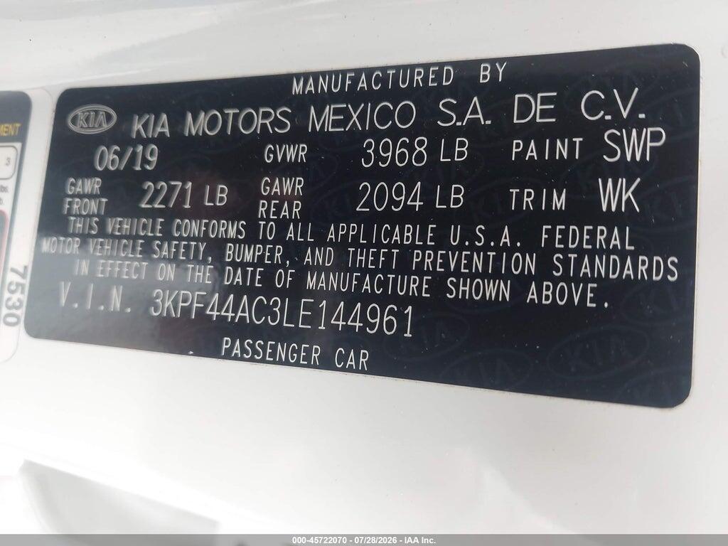 3KPF44AC3LE144961 2020 KIA FORTE photo no. 9