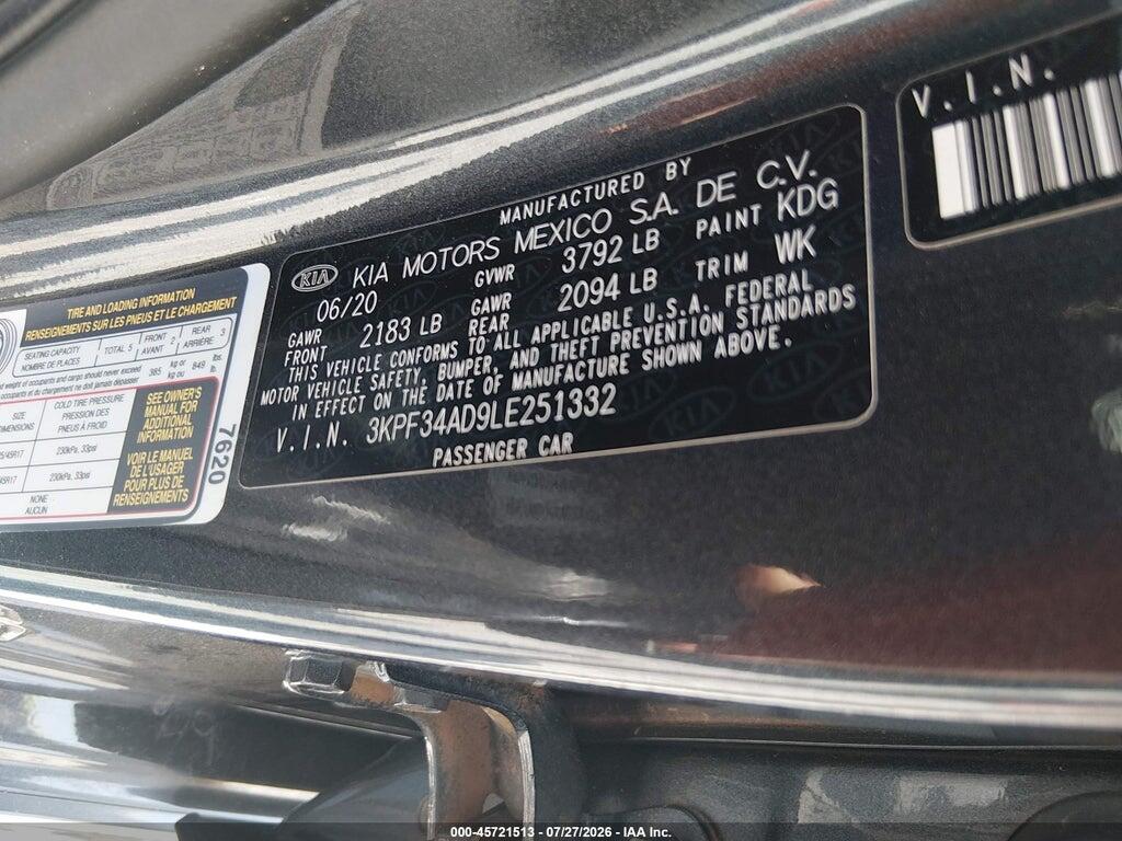 3KPF34AD9LE251332 2020 KIA FORTE photo no. 9