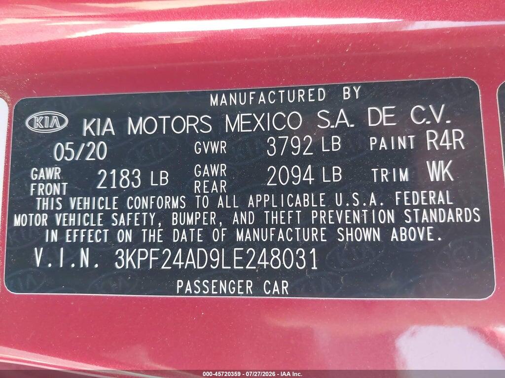 3KPF24AD9LE248031 2020 KIA FORTE photo no. 9