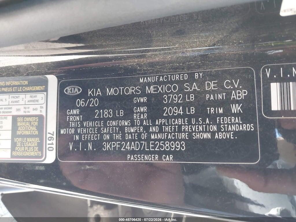 3KPF24AD7LE258993 2020 KIA FORTE photo no. 9
