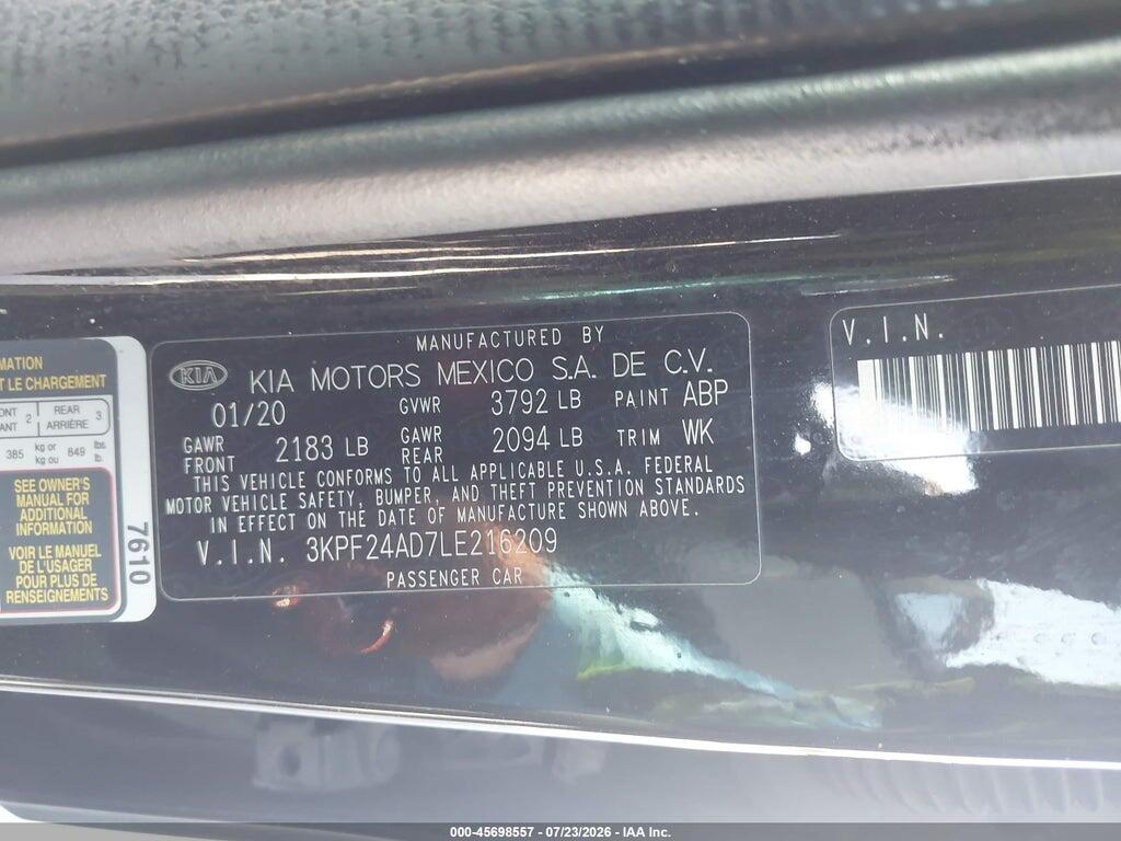 3KPF24AD7LE216209 2020 KIA FORTE photo no. 9